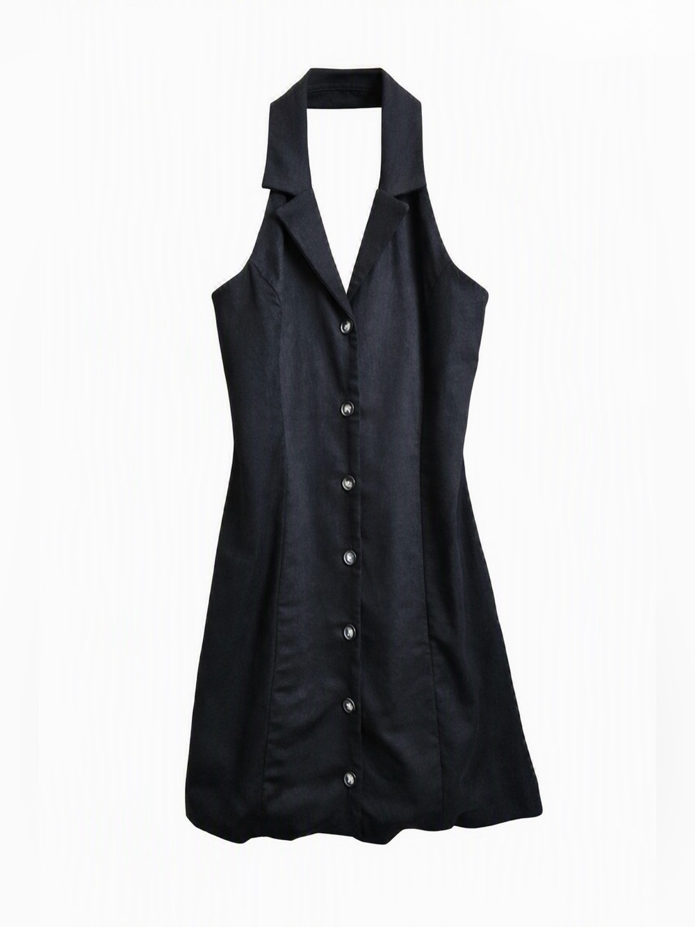 Monteau Los Angeles Black Linen Blend Halter Button-Front Dress Size Small NWOT - Picture 2 of 5